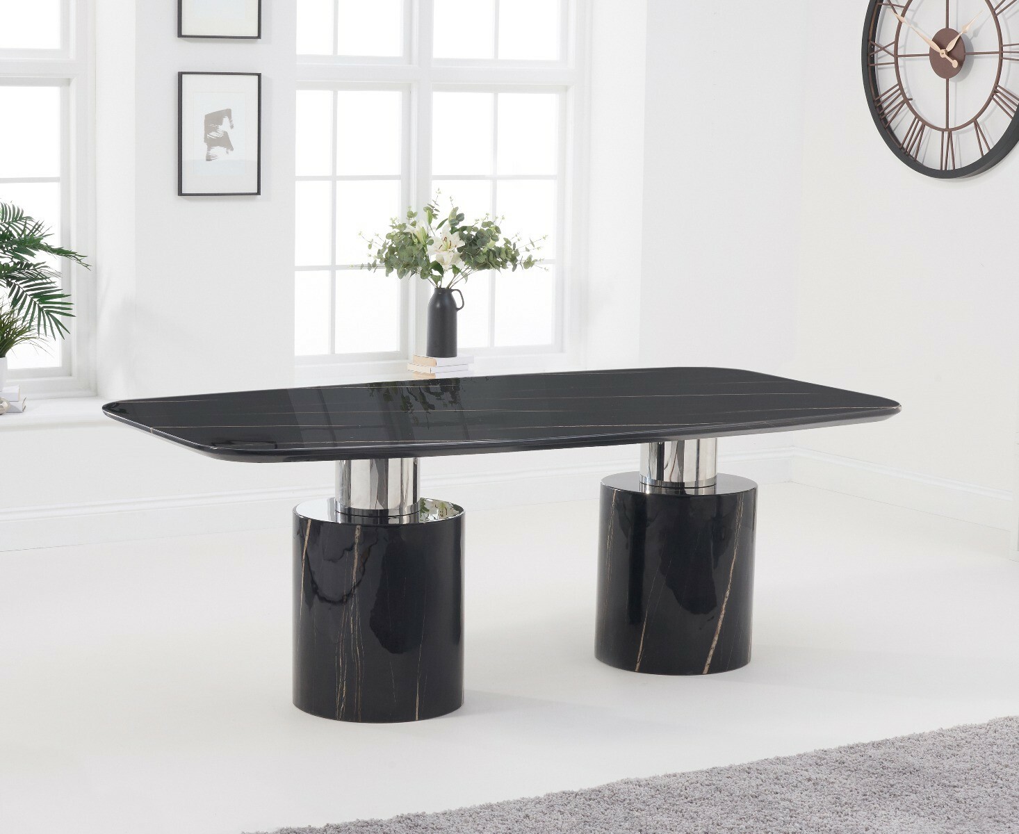 Photo 2 of Antonio 180cm black marble dining table with 4 cream francesca chairs