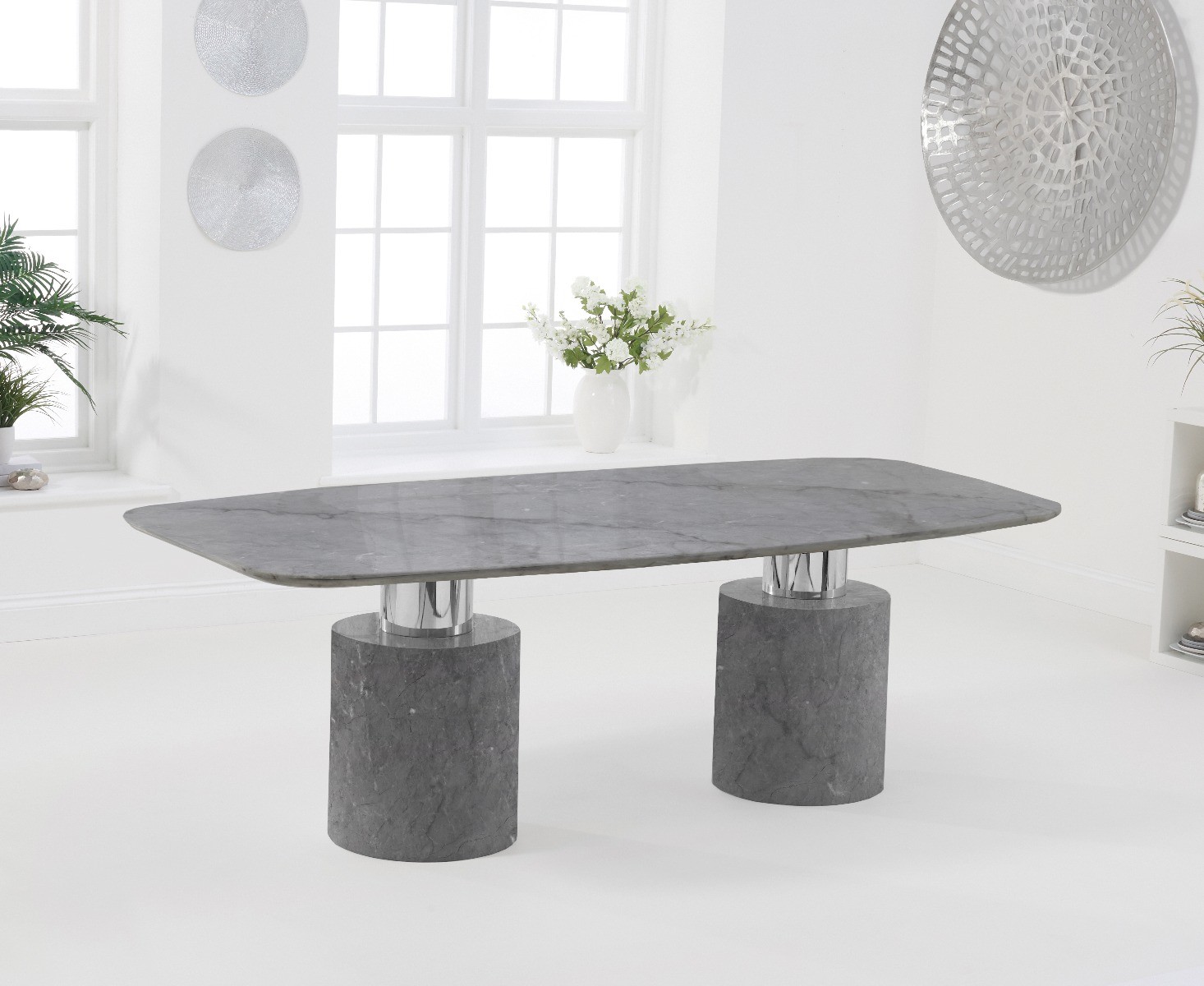 Photo 2 of Antonio 220cm grey marble table with 10 grey sienna velvet chairs