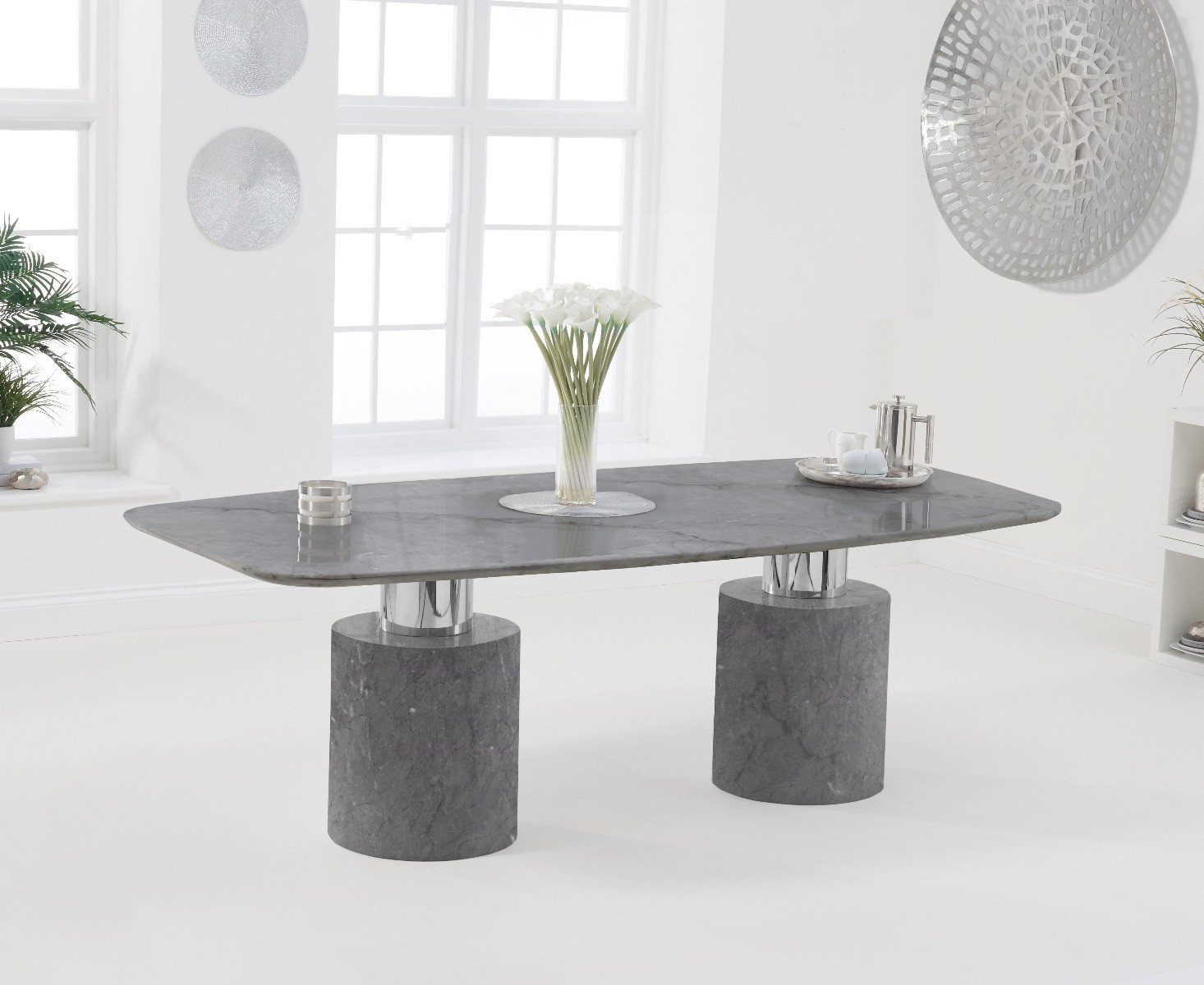 Photo 1 of Antonio 220cm grey marble table with 10 grey lorenzo velvet chairs