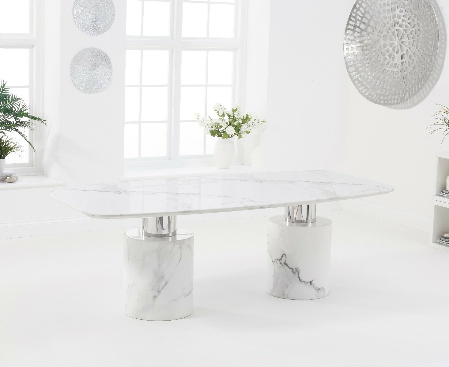 Product photograph of Antonio 220cm White Marble Dining Table from Oak Furniture Superstore.