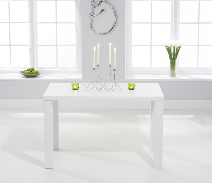Photo 2 of Seattle 120cm white high gloss dining table with 4 grey gianni chairs