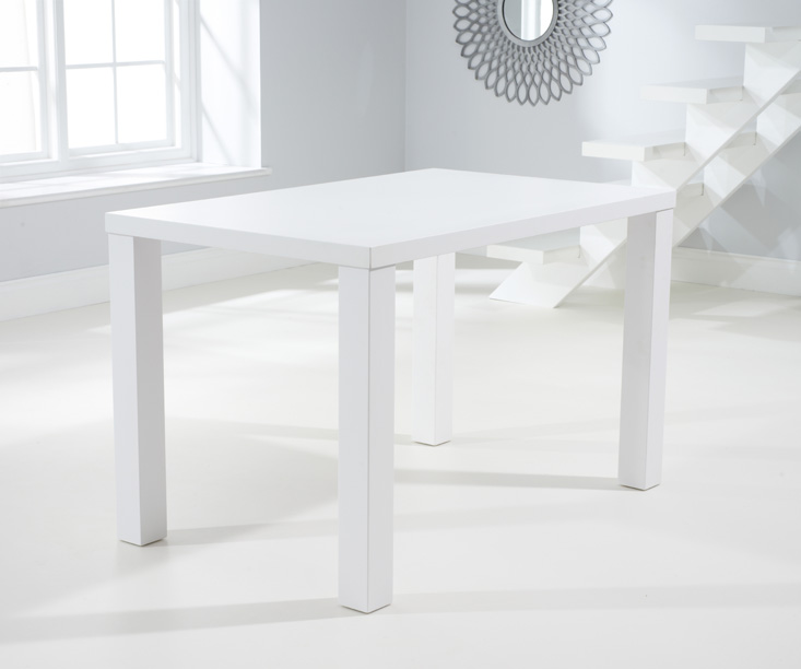 Photo 1 of Seattle 120cm white high gloss dining table with 4 red enzo chairs