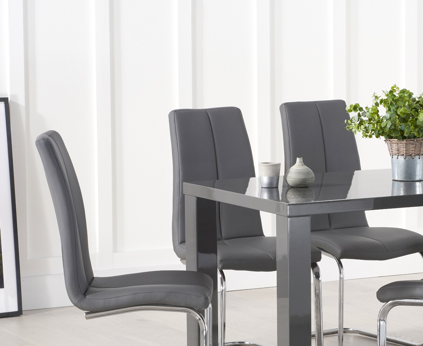 Photo 3 of Atlanta 120cm dark grey high gloss dining table with 6 grey gianni chairs