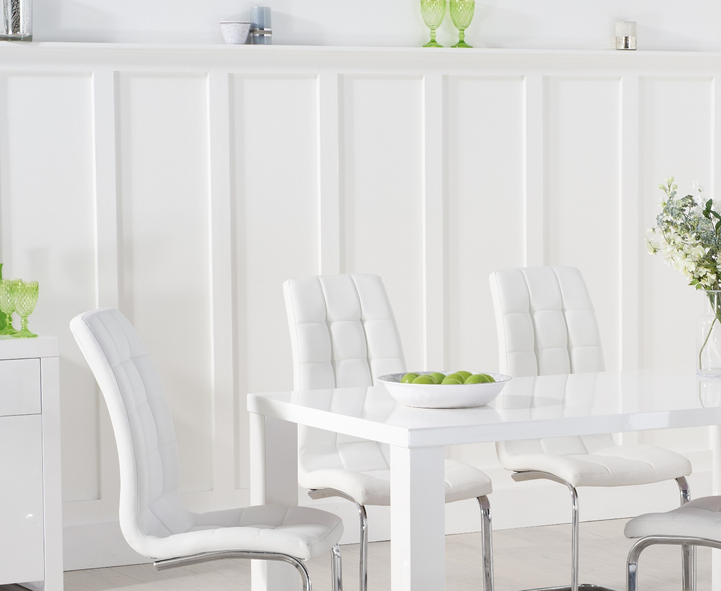 Photo 4 of Atlanta 160cm white high gloss dining table with 8 black vigo chairs