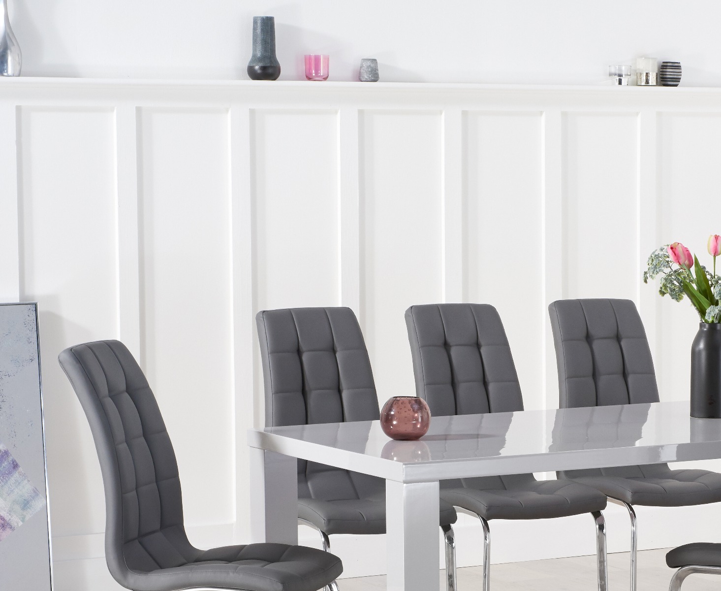 Photo 1 of Atlanta 200cm light grey high gloss dining table with 8 white vigo chairs