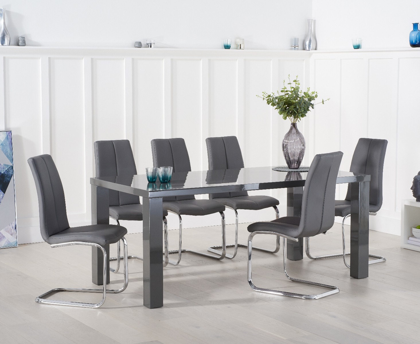 Photo 1 of Atlanta 200cm dark grey high gloss dining table with 6 grey gianni chairs