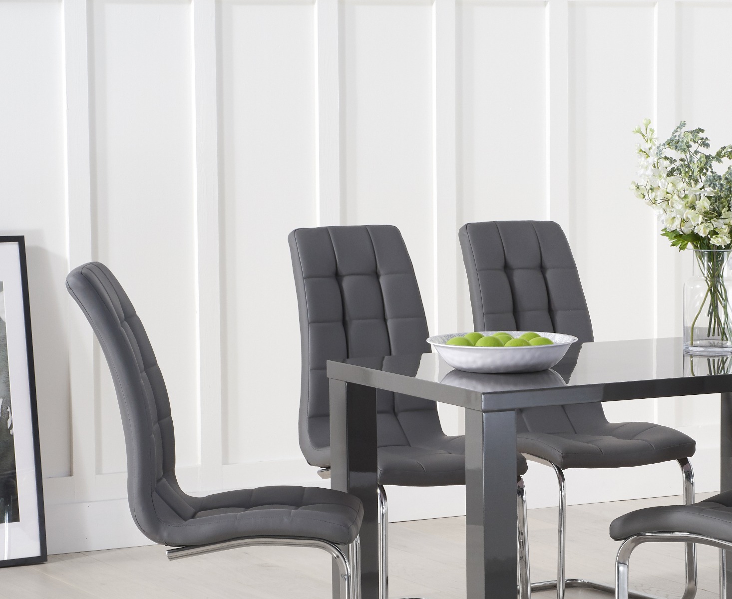 Photo 4 of Atlanta 120cm dark grey high gloss dining table with 6 white vigo chairs