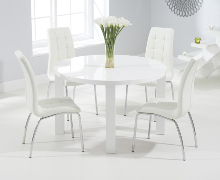 Photo 2 of Atlanta 120cm round white high gloss dining table with 4 grey enzo chairs