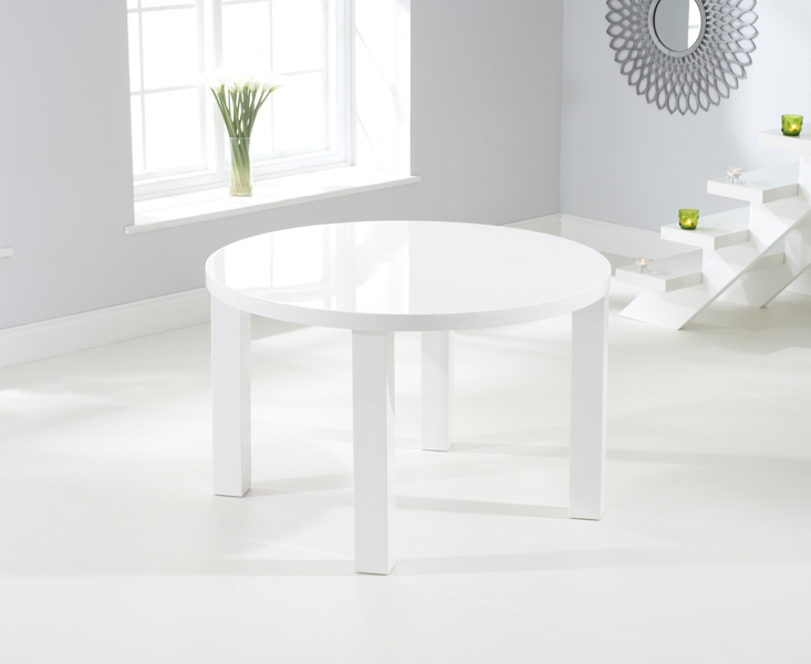 Photo 4 of Atlanta 120cm round white high gloss dining table with 4 grey enzo chairs