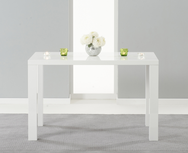 Photo 3 of Seattle 120cm white high gloss dining table with 6 ivory white marco chairs