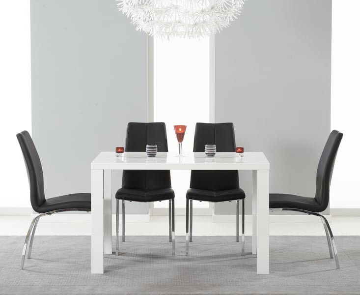 Photo 1 of Seattle 120cm white high gloss dining table with 6 grey marco chairs