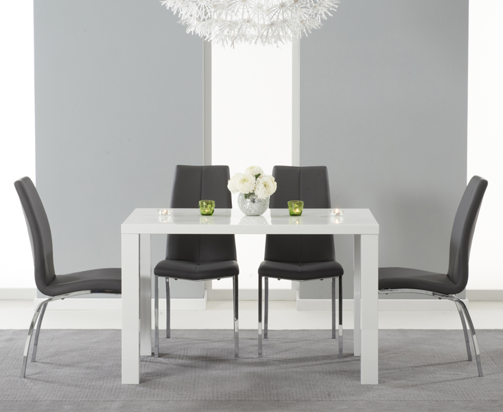 Photo 2 of Seattle 120cm white high gloss dining table with 6 grey marco chairs