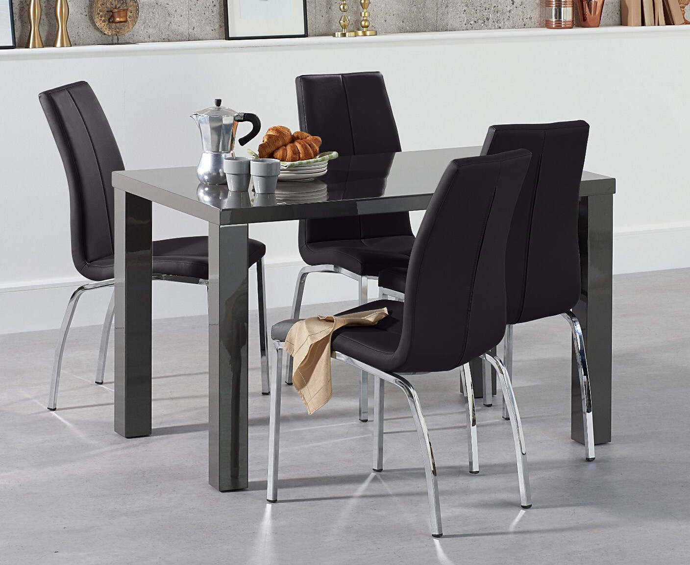 Photo 2 of Atlanta 120cm dark grey high gloss dining table with 4 black marco chairs