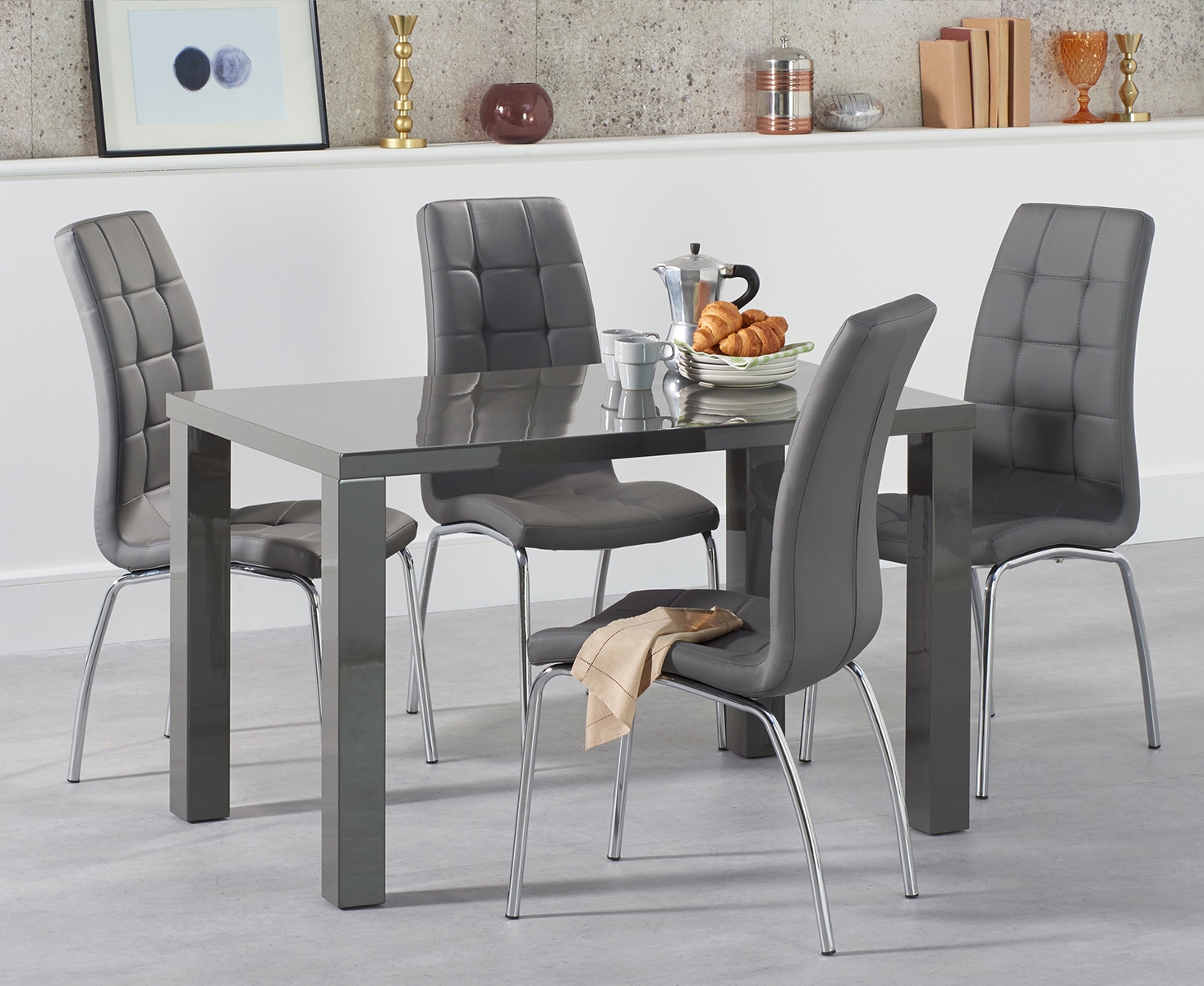 Atlanta 120cm Dark Grey High Gloss Dining Table With Calgary Chairs Atlanta