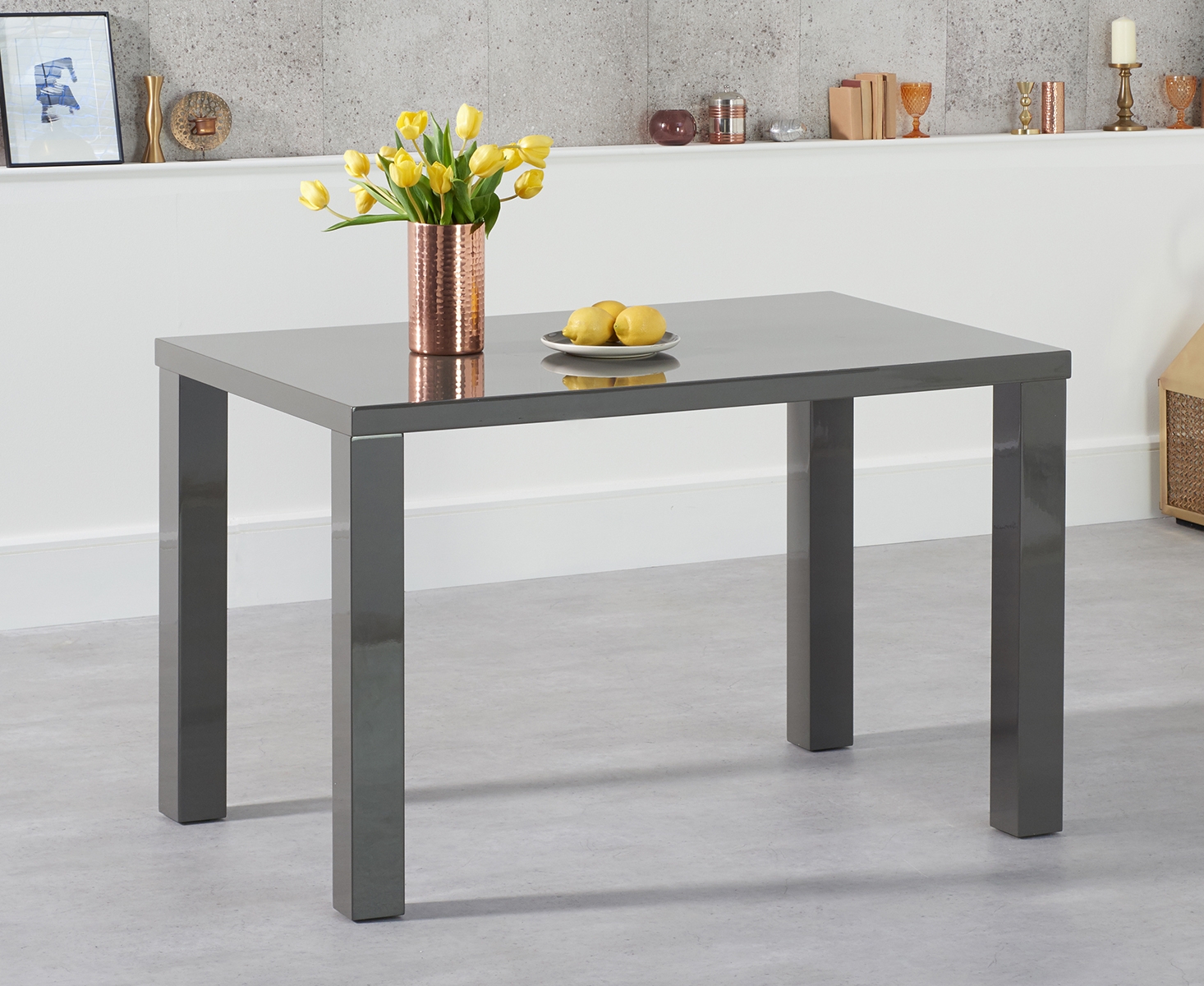 Photo 1 of Atlanta 120cm dark grey high gloss dining table with 6 grey astrid faux leather chairs