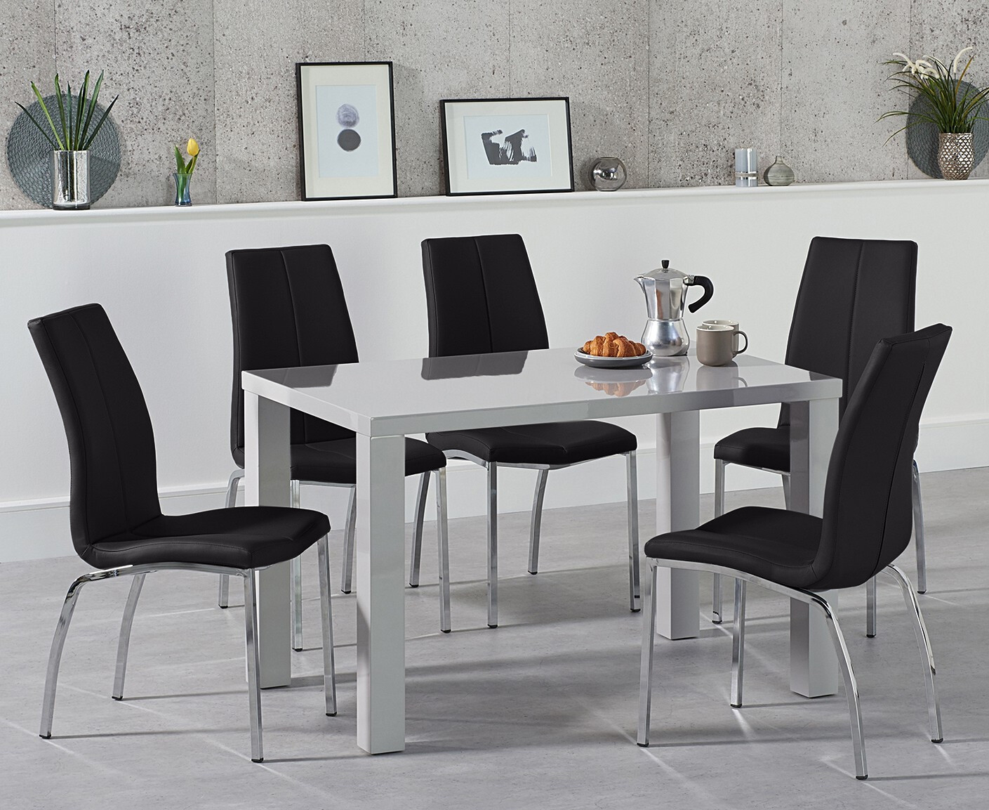Photo 2 of Seattle 120cm light grey high gloss dining table with 4 grey marco chairs