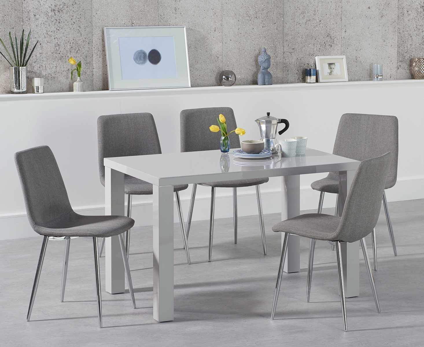 Atlanta 120cm Light Grey High Gloss Dining Table With Helsinki Atlanta 120cm Light Grey High Gloss Dining Table With Helsinki