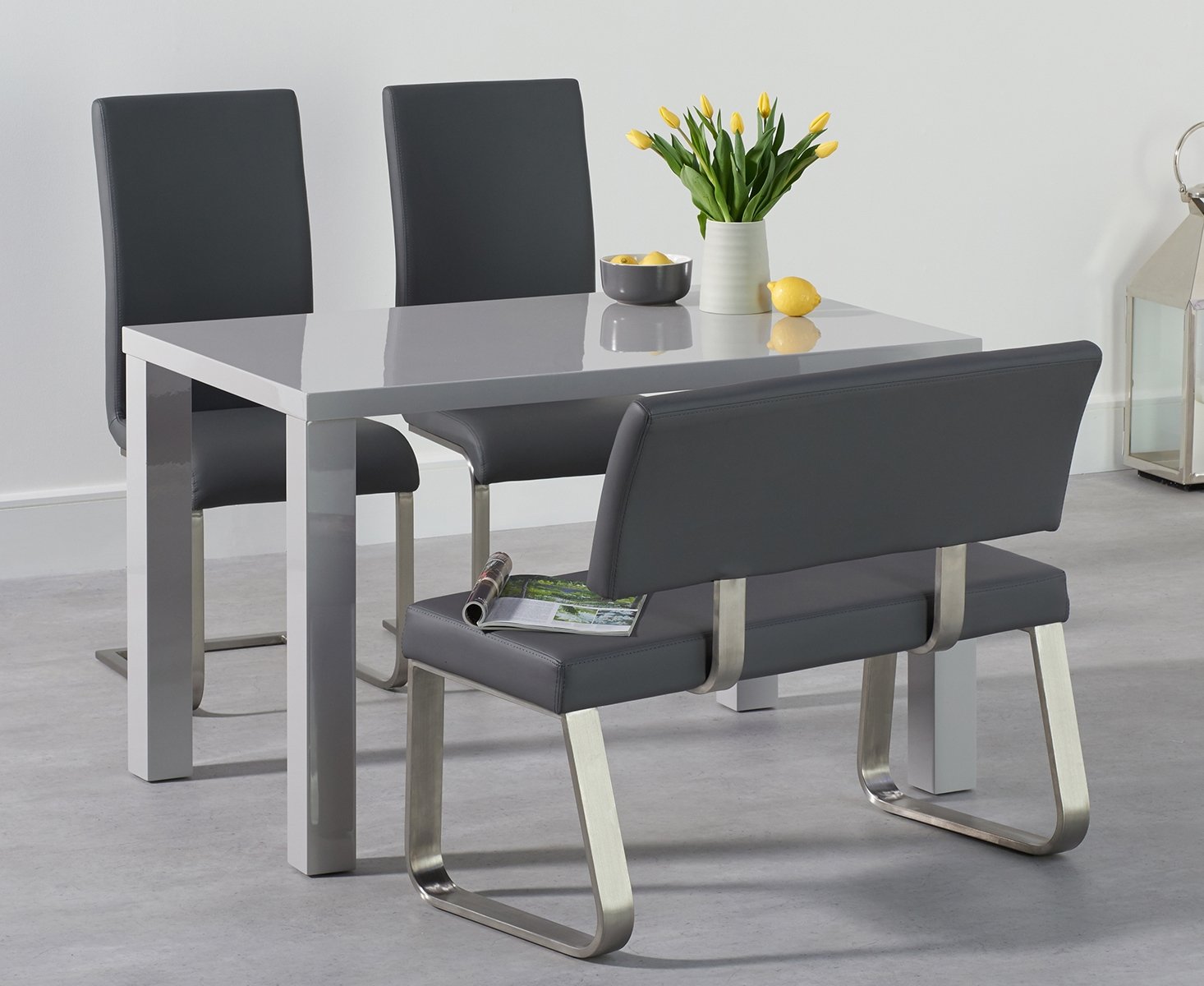 Atlanta 120cm Light Grey High Gloss Dining Table with Austin