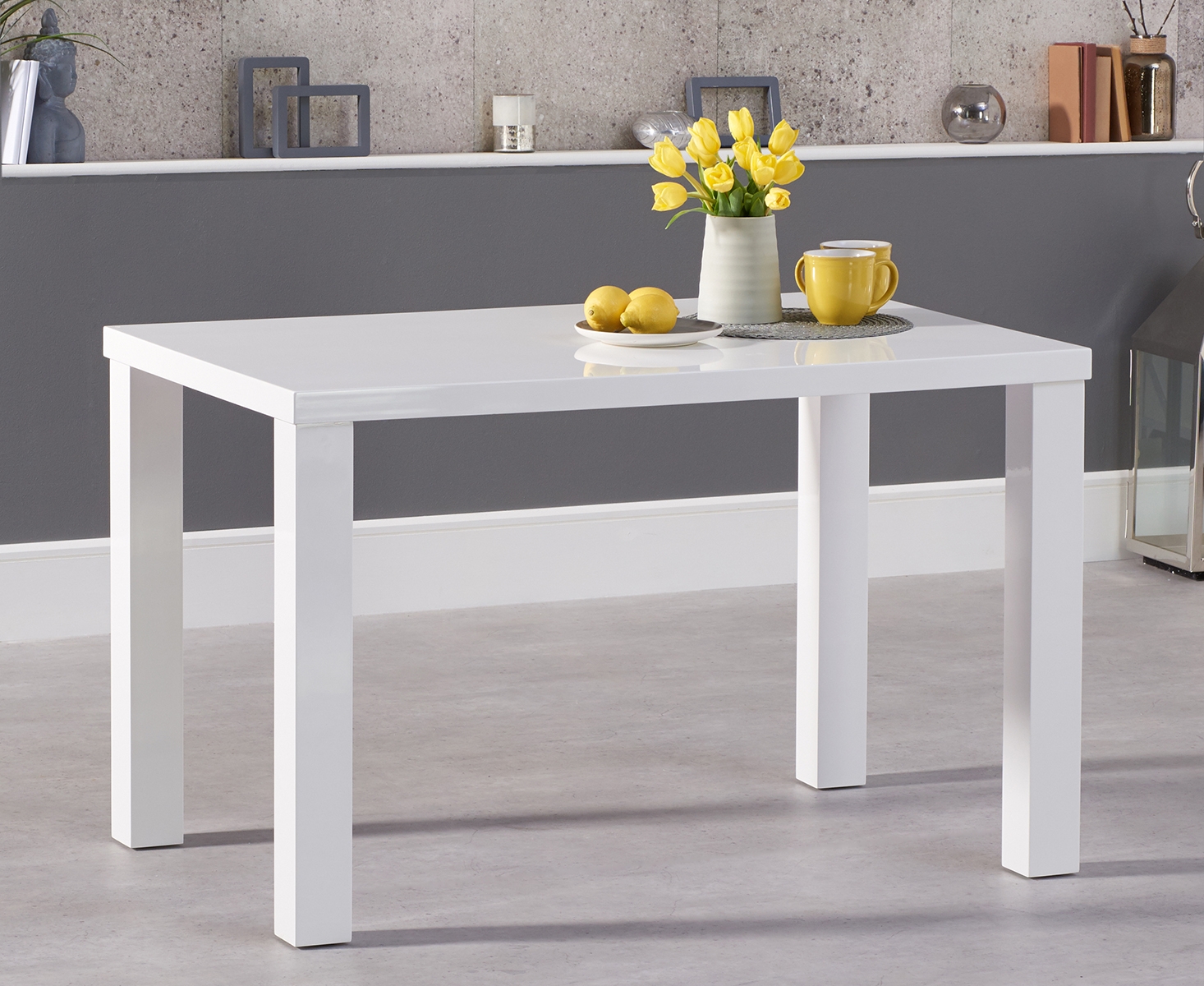 Photo 2 of Seattle 120cm white high gloss dining table with austin grey benches