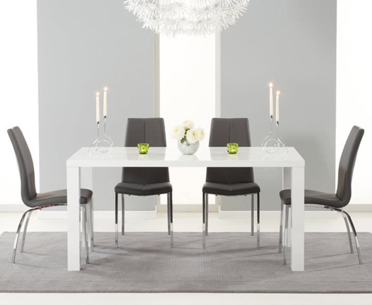 Product photograph of Atlanta 160cm White High Gloss Dining Table With 8 Ivory White Marco Chairs from Oak Furniture Superstore