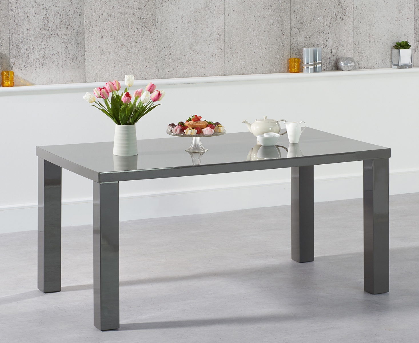 Photo 1 of Seattle 160cm dark grey high gloss dining table with austin benches