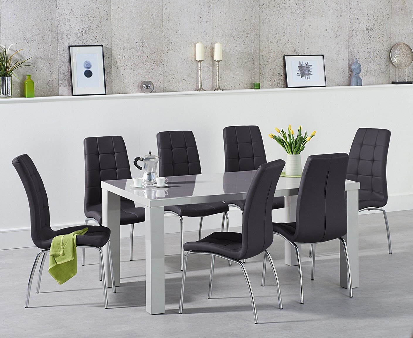 High gloss grey best sale dining table and chairs