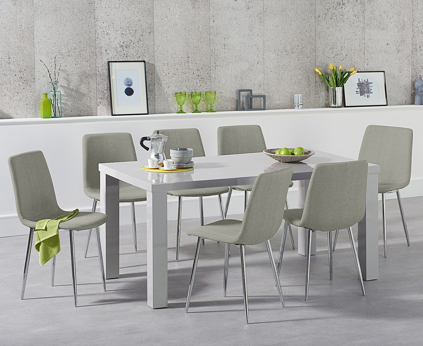 Product photograph of Seattle 160cm Light Grey High Gloss Dining Table With 4 Grey Chairs from Oak Furniture Superstore