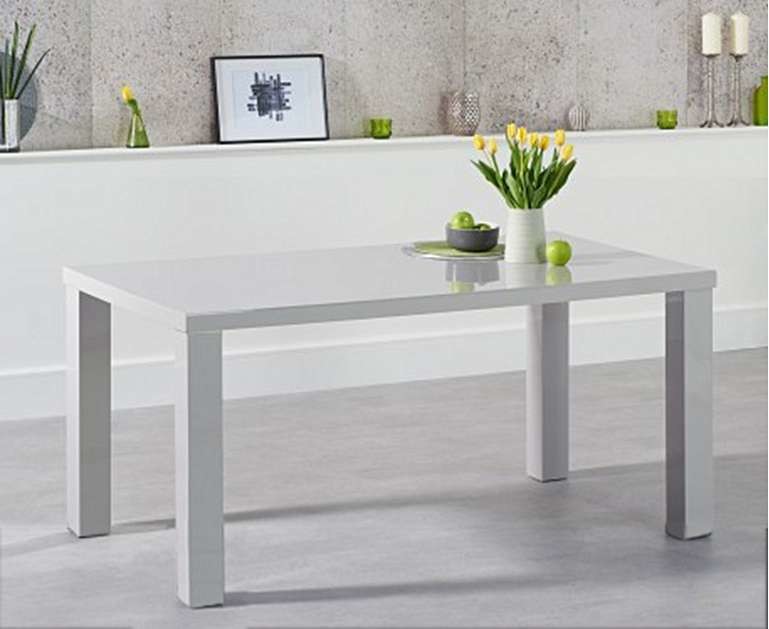 Photo 1 of Atlanta 160cm light grey high gloss dining table with 6 grey enzo velvet chairs