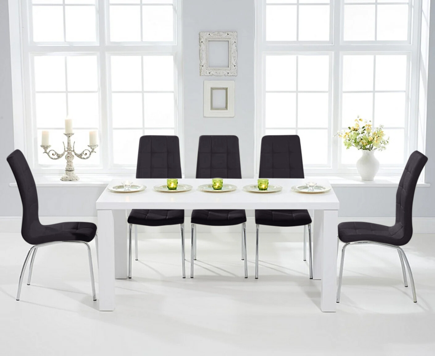 Photo 1 of Atlanta 160cm white high gloss dining table with 8 black enzo chairs