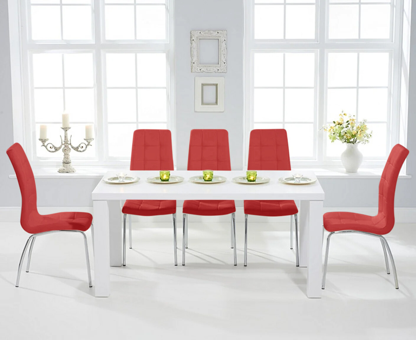 Photo 2 of Atlanta 160cm white high gloss dining table with 8 black enzo chairs