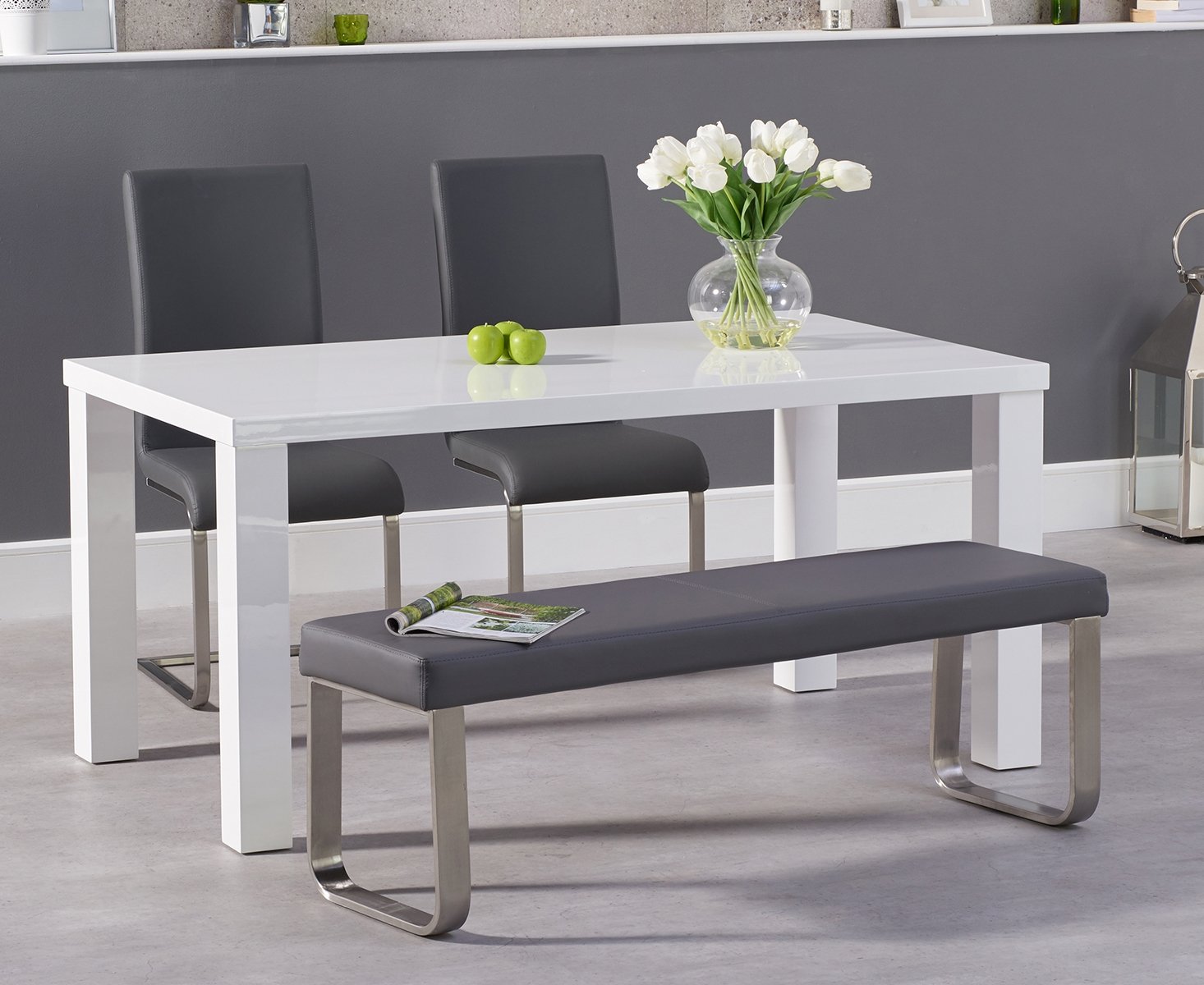 White and grey best sale dining table with bench