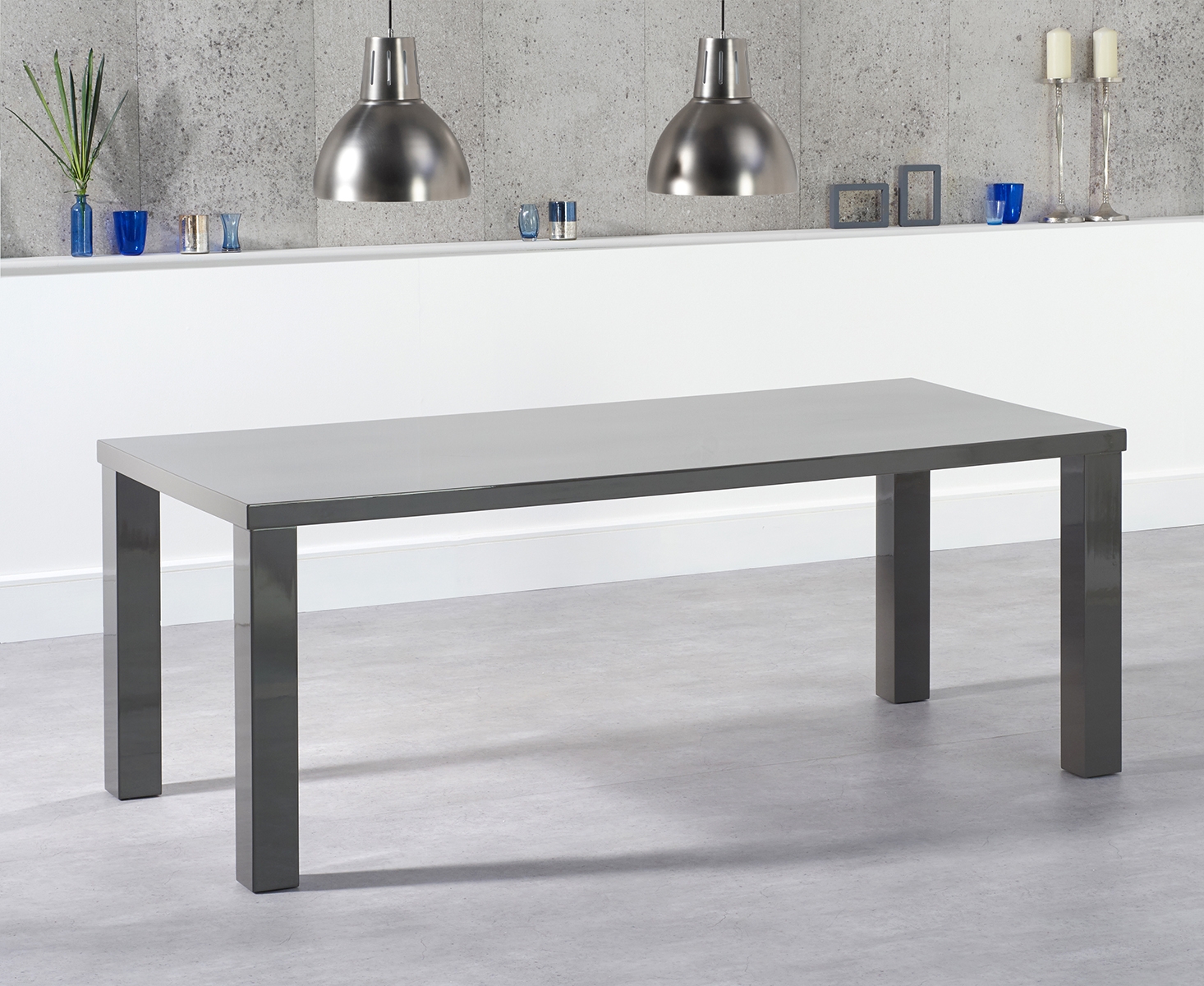 Photo 1 of Atlanta 200cm dark grey high gloss dining table with austin benches with backs