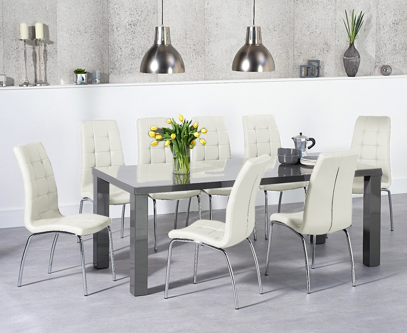 Photo 2 of Atlanta 200cm dark grey high gloss dining table with 8 cream enzo chairs