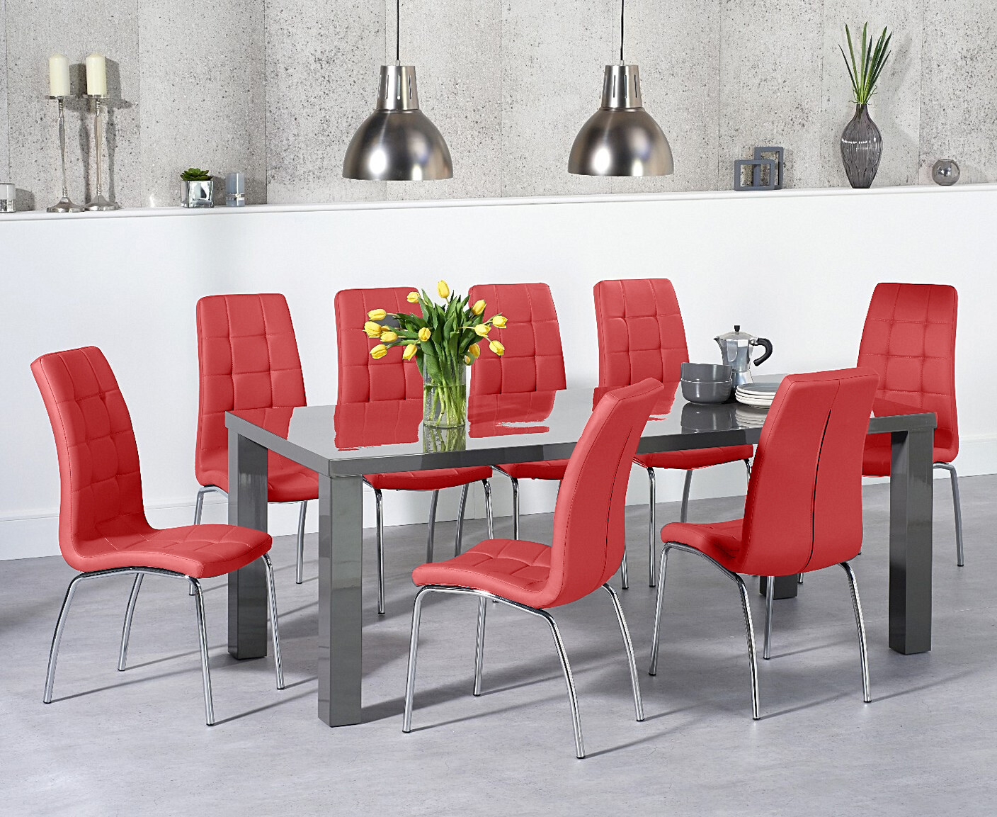 Photo 3 of Atlanta 200cm dark grey high gloss dining table with 8 grey enzo chairs