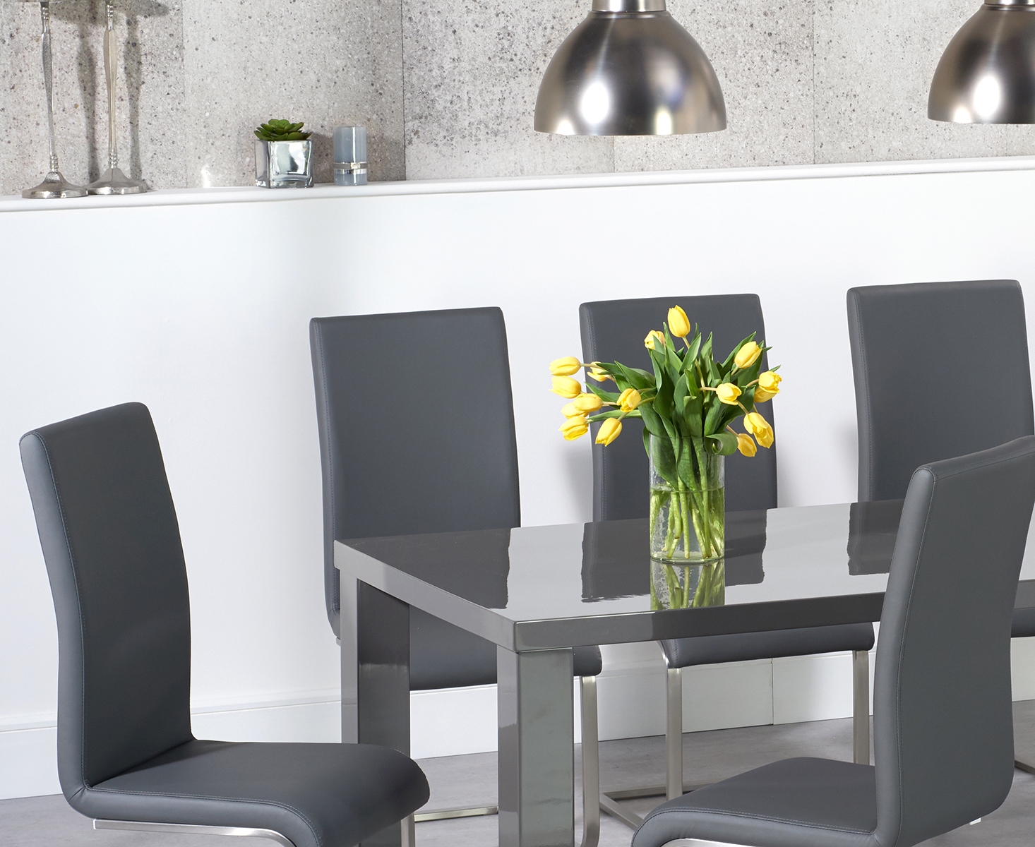 Photo 1 of Atlanta 200cm dark grey high gloss dining table with 8 grey austin chairs