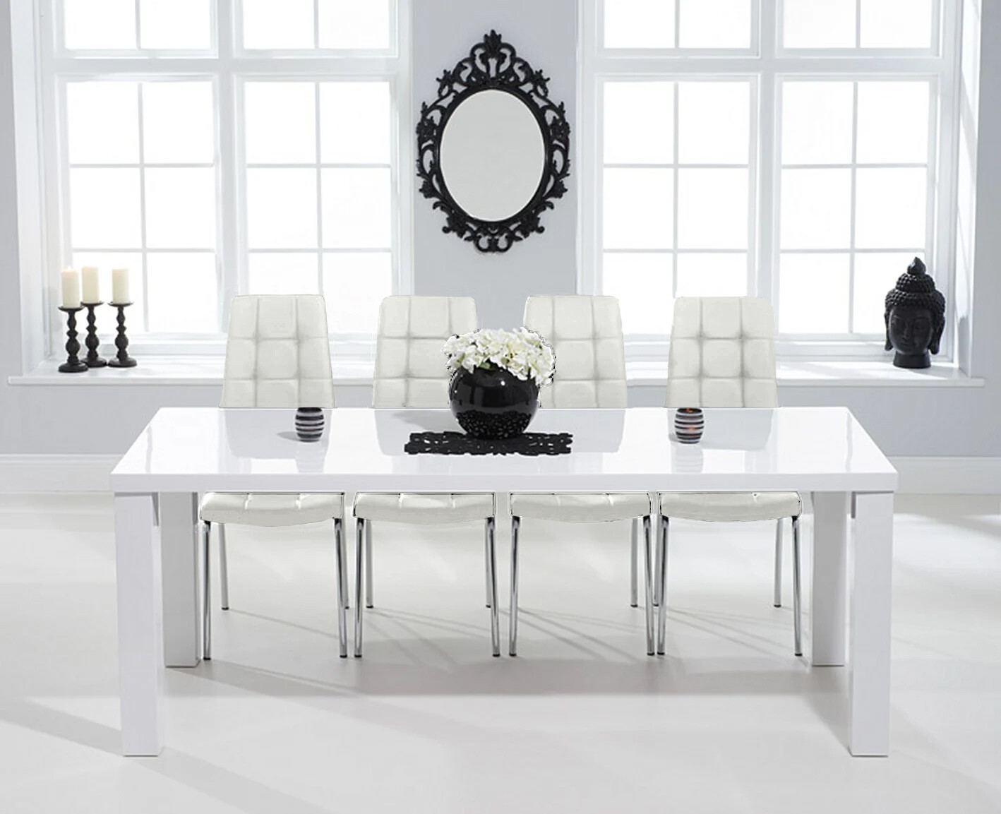 Photo 1 of Atlanta 200cm white high gloss dining table with 6 red enzo chairs