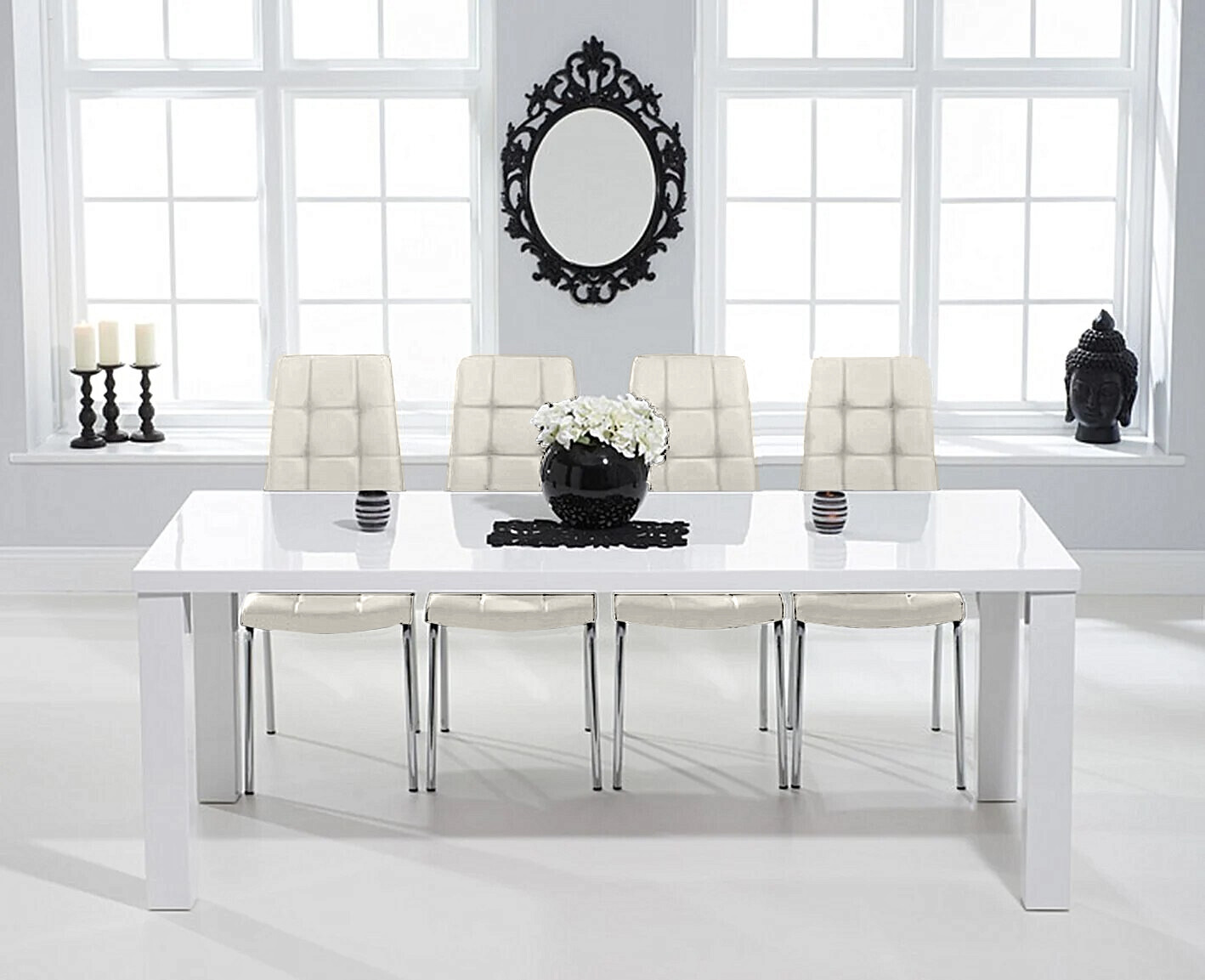 Photo 2 of Seattle 200cm white high gloss dining table with 6 grey enzo chairs