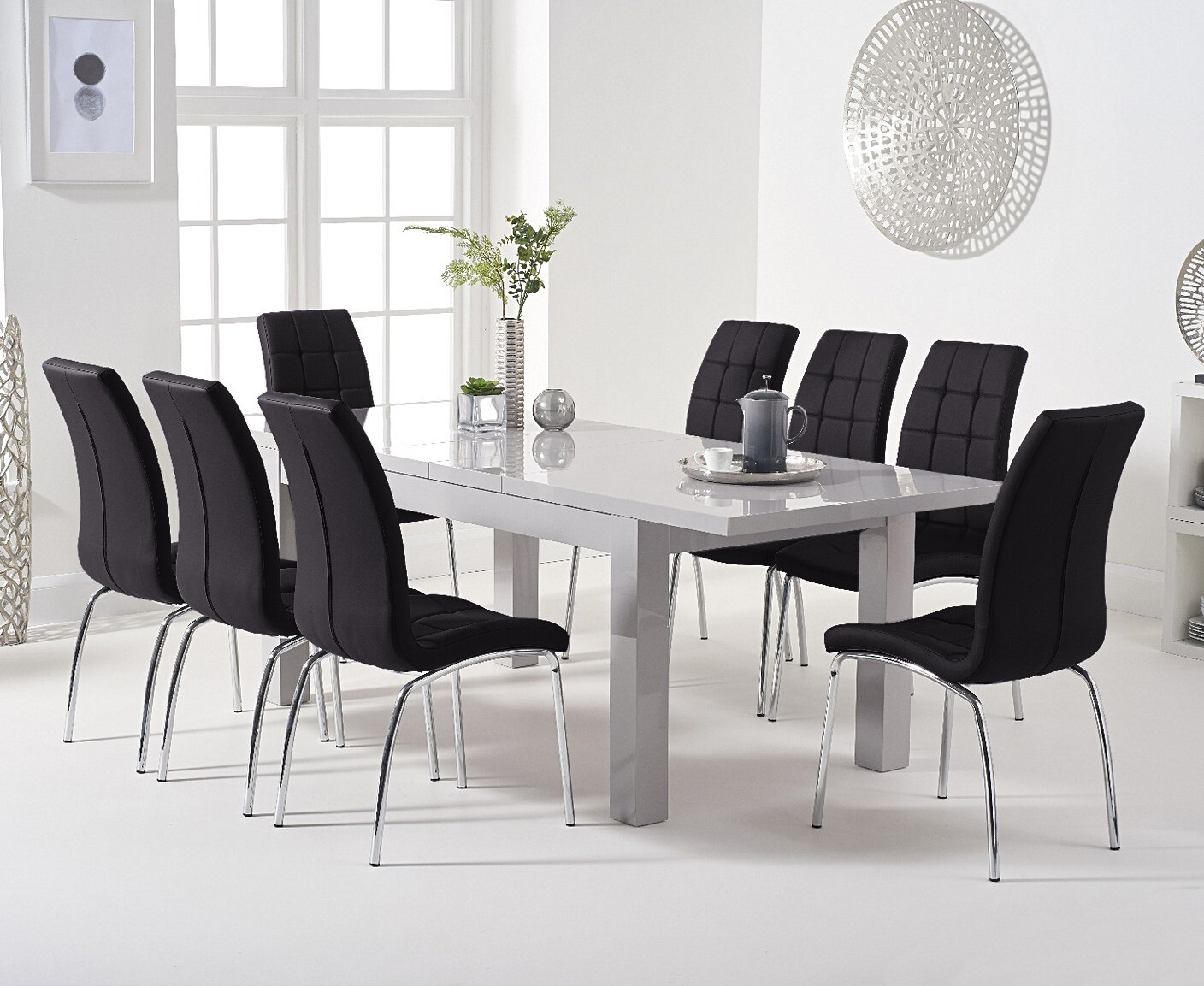 Photo 2 of Extending seattle 160cm light grey high gloss dining table with 6 cream enzo chairs