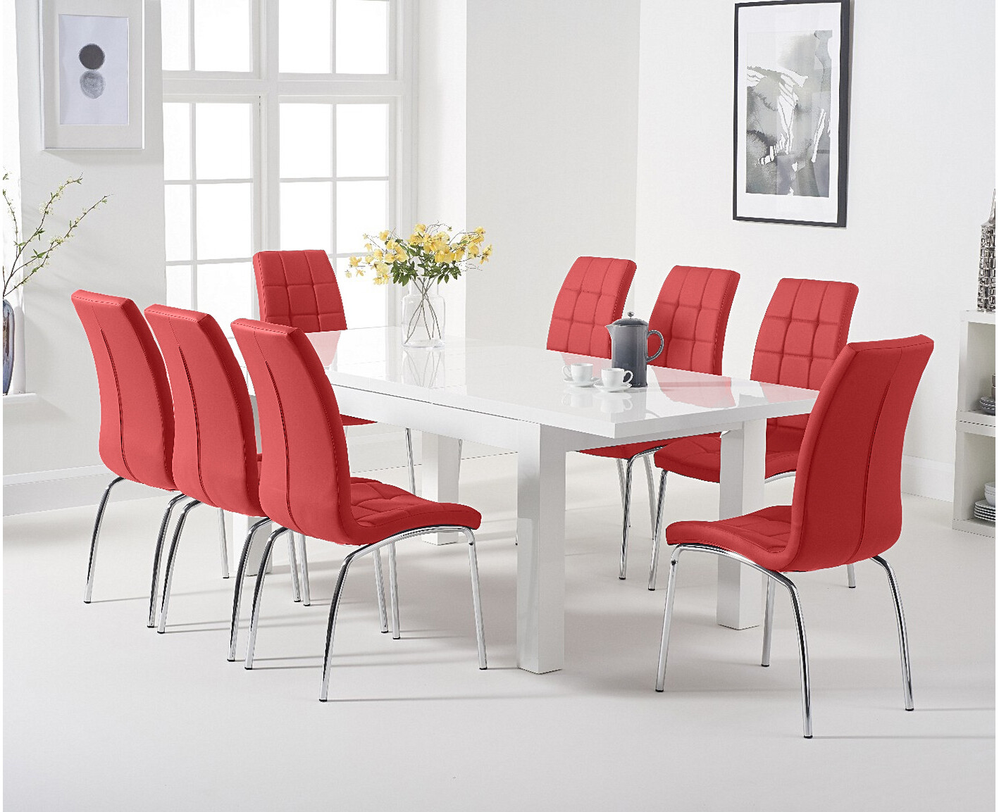 Photo 2 of Atlanta white gloss 160-220cm extending dining table with 10 red enzo chairs