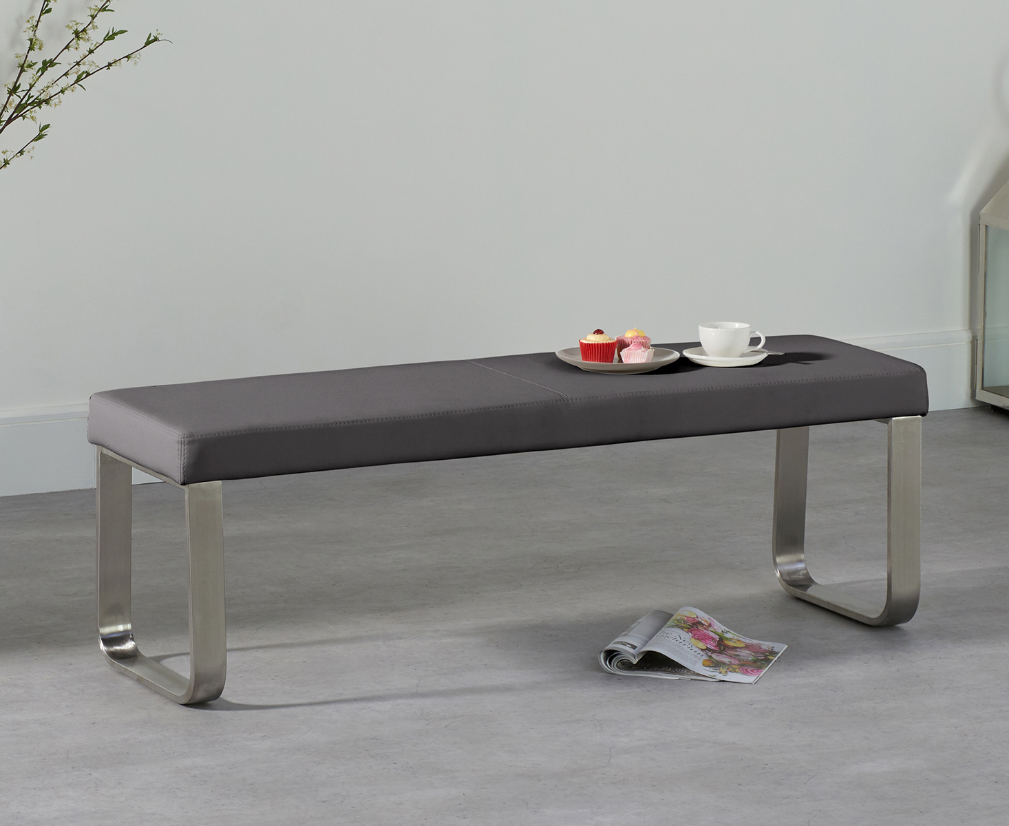 Photo 2 of Seattle 160cm dark grey high gloss dining table with austin benches