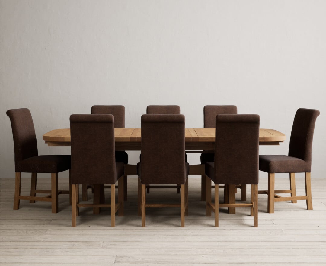 Extending Olympia 180cm Solid Oak Dining Table With 12 Natural Scroll Back Chairs