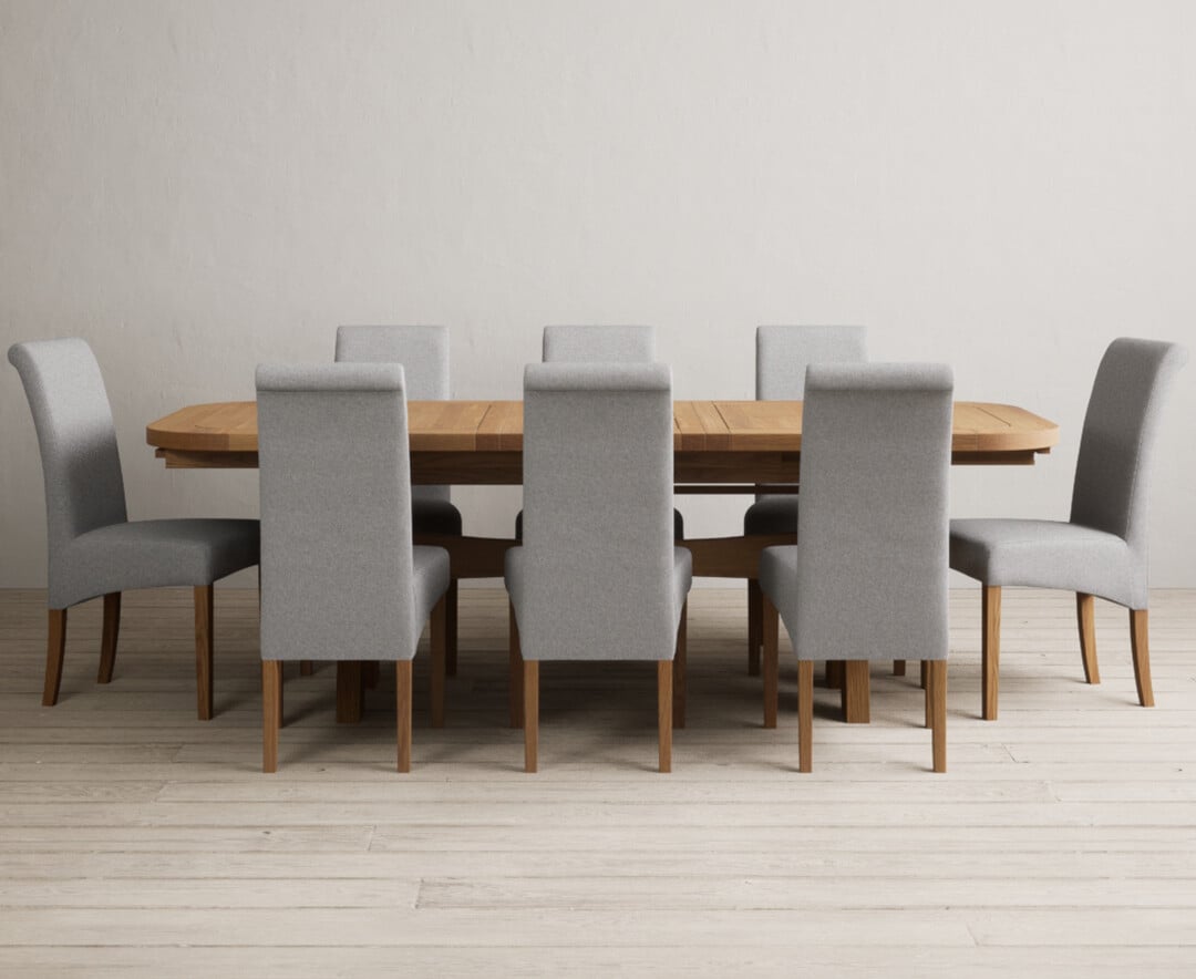 Extending Olympia 180cm Solid Oak Dining Table With 8 Brown Chairs