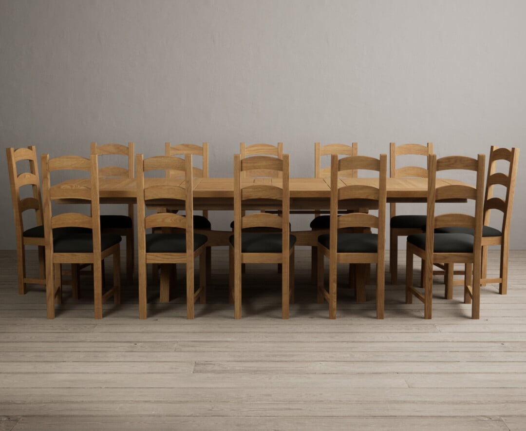 Extending Olympia 180cm Solid Oak Dining Table With 8 Black Alton Chairs