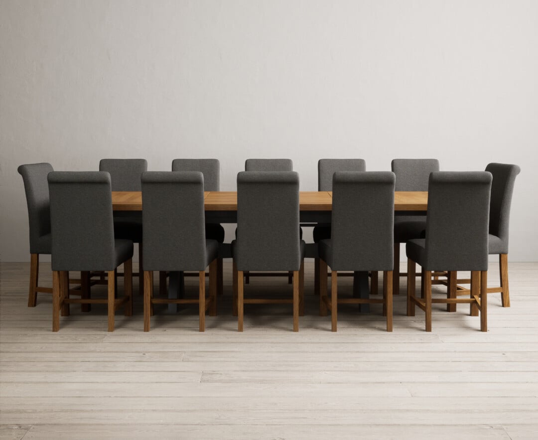 Extending Olympia 180cm Oak And Charcoal Grey Painted Dining Table With 6 Charcoal Grey Chairs