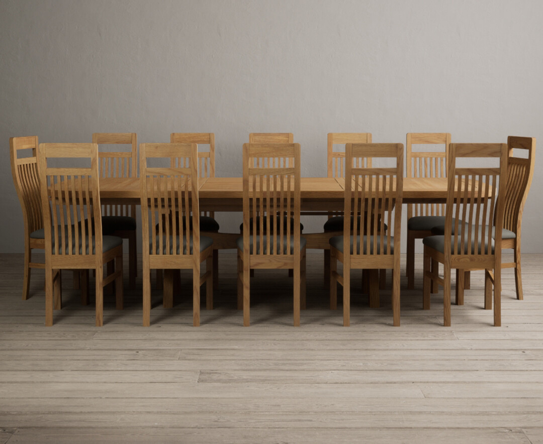 Extending Olympia 180cm Solid Oak Dining Table With 12 Cream Chairs