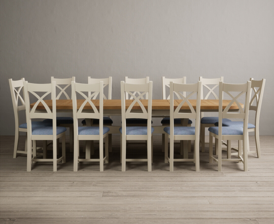 Product photograph of Extending Olympia 180cm Oak And Cream Painted Dining Table With 12 Linen Painted Chairs from Oak Furniture Superstore