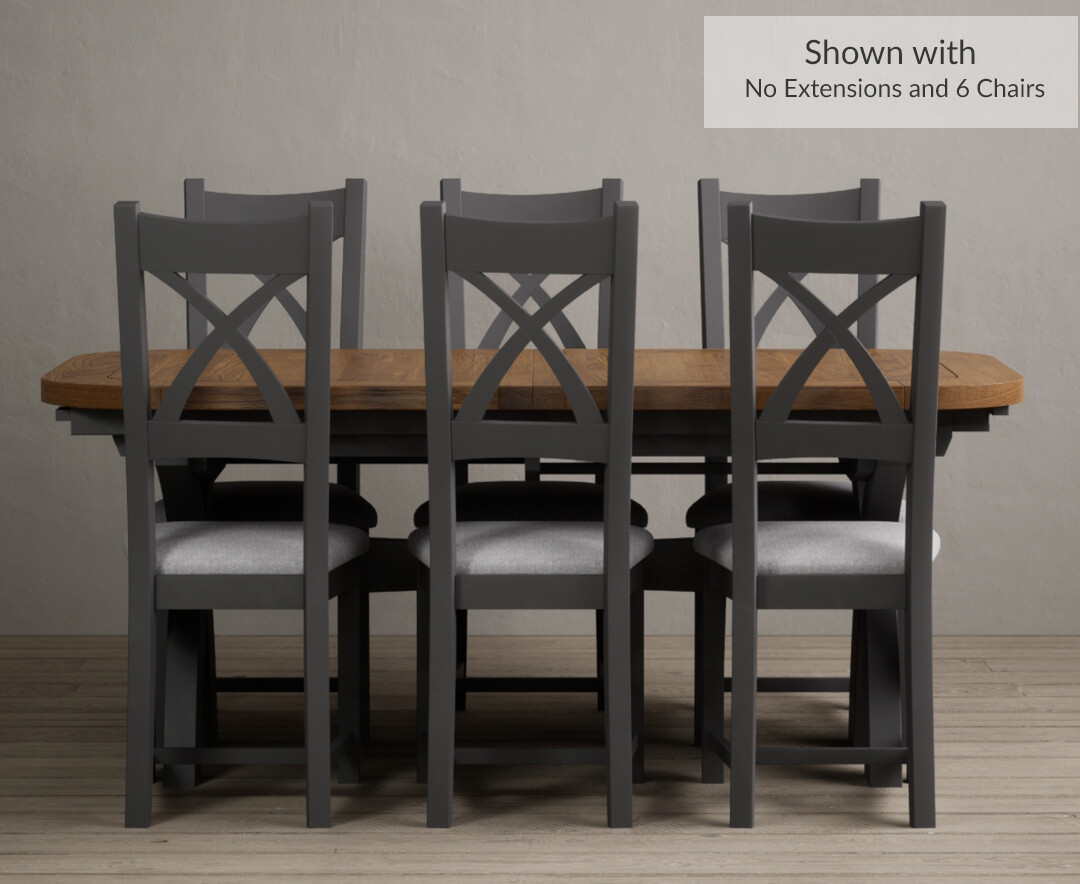 Photo 1 of Atlas 180cm oak and charcoal grey extending dining table with 10 brown x back chairs