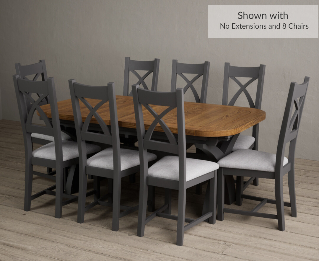 Photo 2 of Atlas 180cm oak and charcoal grey extending dining table with 8 charcoal grey x back chairs