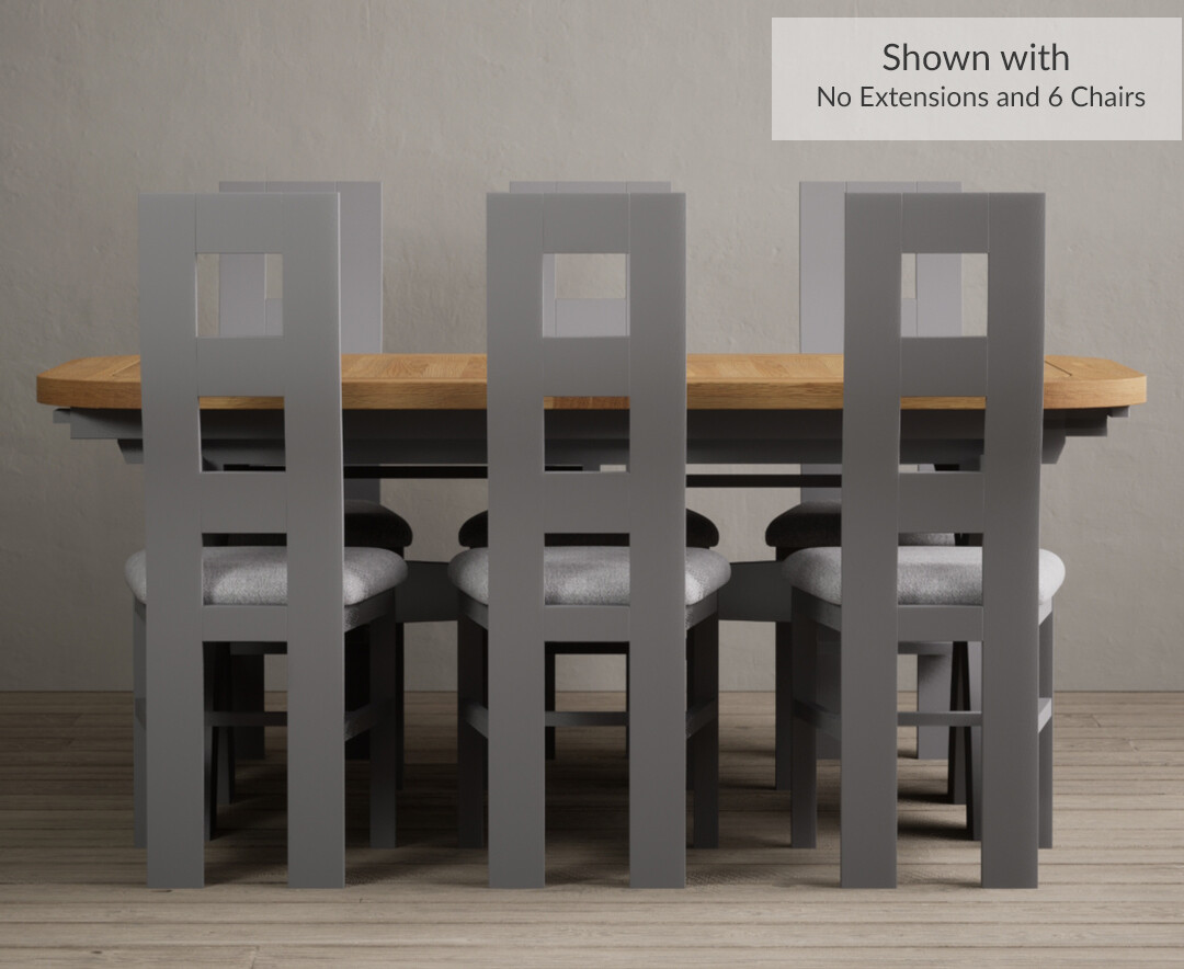Photo 4 of Extending atlas 180cm oak and light grey painted dining table with 6 charcoal grey flow back chairs
