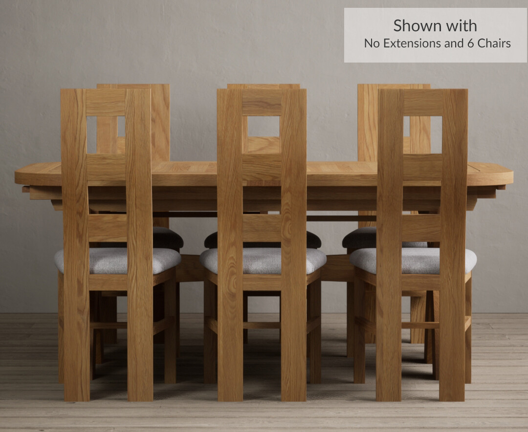 Photo 4 of Extending atlas 180cm solid oak dining table with 6 linen flow back chairs